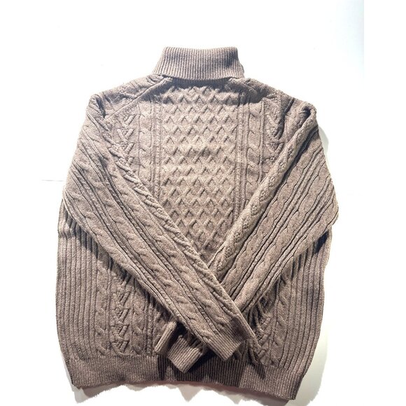 Mutual Weave XL Cable Knit Brown Turtleneck Sweater Cotton Blend Textured Design - Picture 5 of 10
